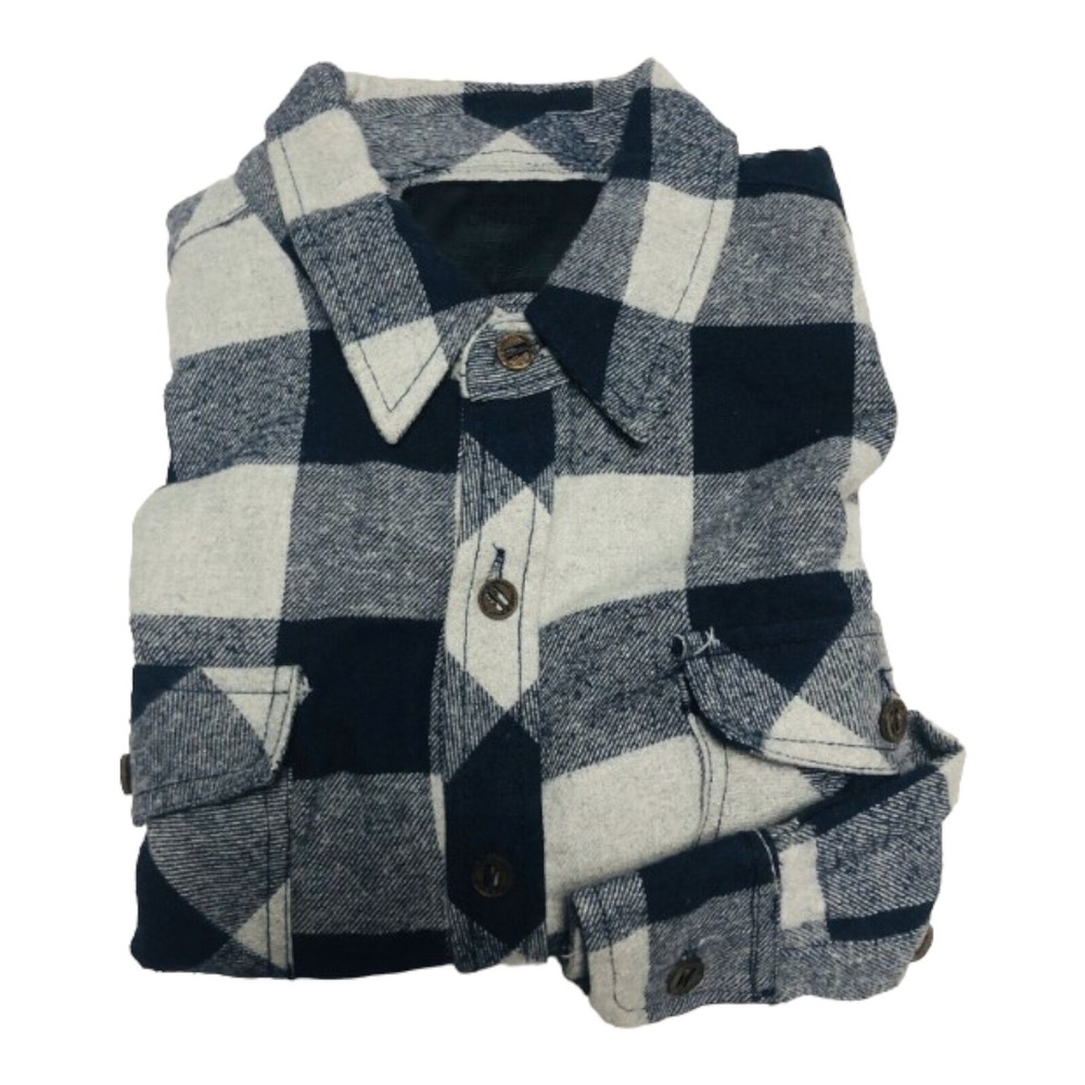 Jordan Craig Navy Blue & Gray Long Sleeve Plaid Button Flannel Mens Size Large L